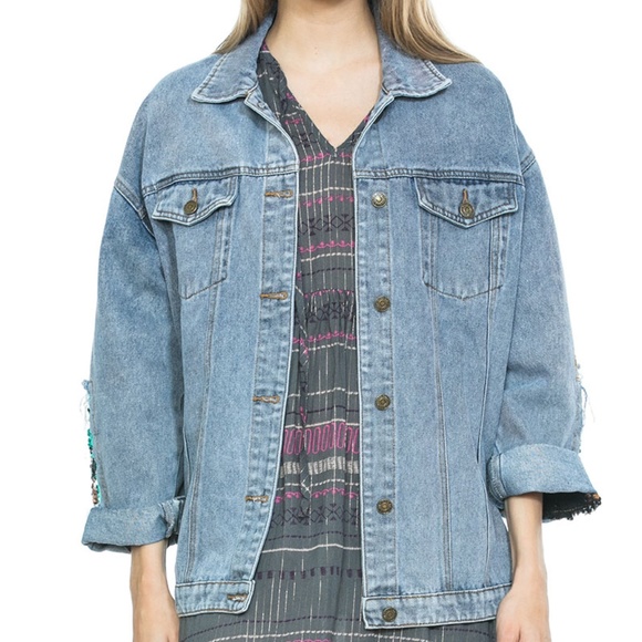 SLEEVE AND BACK SPANGLE AND FRONT BUTTON JACKET - Picture 1 of 6